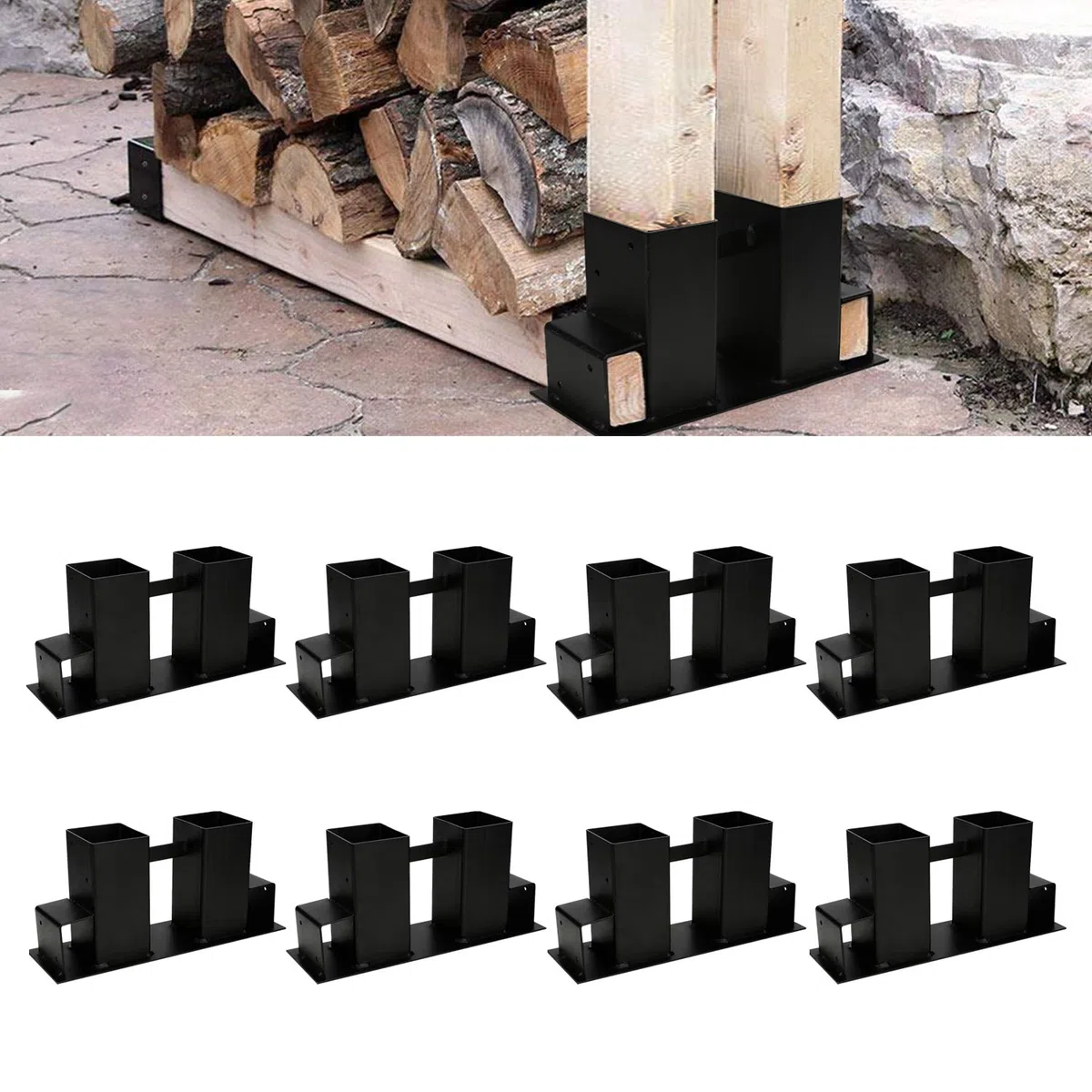 Holzstapelhilfe,stabile Holz Stapelhilfe,Brennholz Stapelhilfe,Holzstapelhalter,Kaminholz,Gestell Holz schwarz (8 Stück)