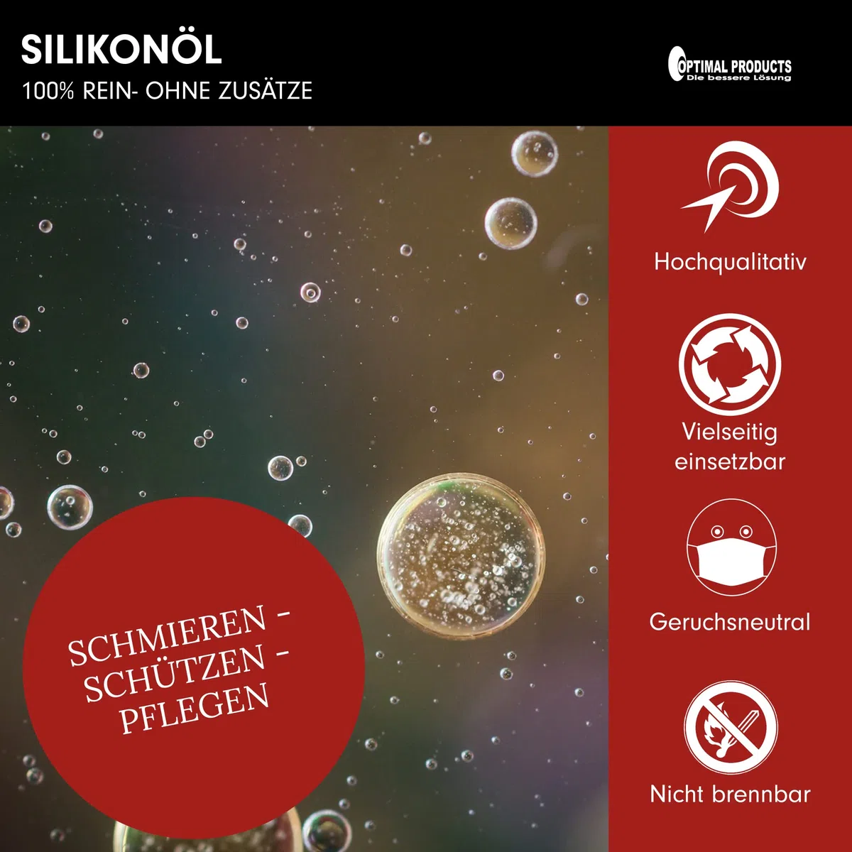 Optimal Products Silikonöl 1l I Reinstes Silikon geruchlos I Schmieröl für Metalle, Kunststoffe & Gummi I 1 Liter 100 cst