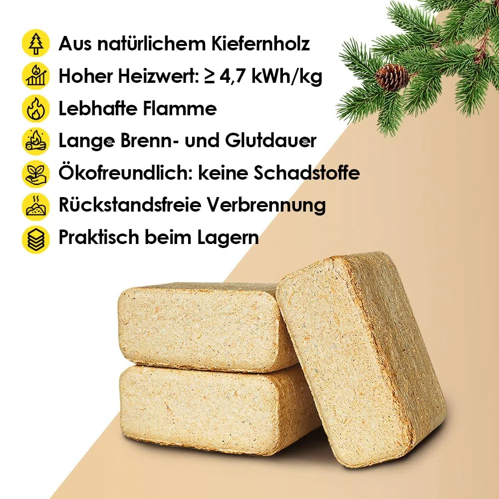 Kiefer Holzbriketts - 2 Pakete, 12 Briketts im Paket