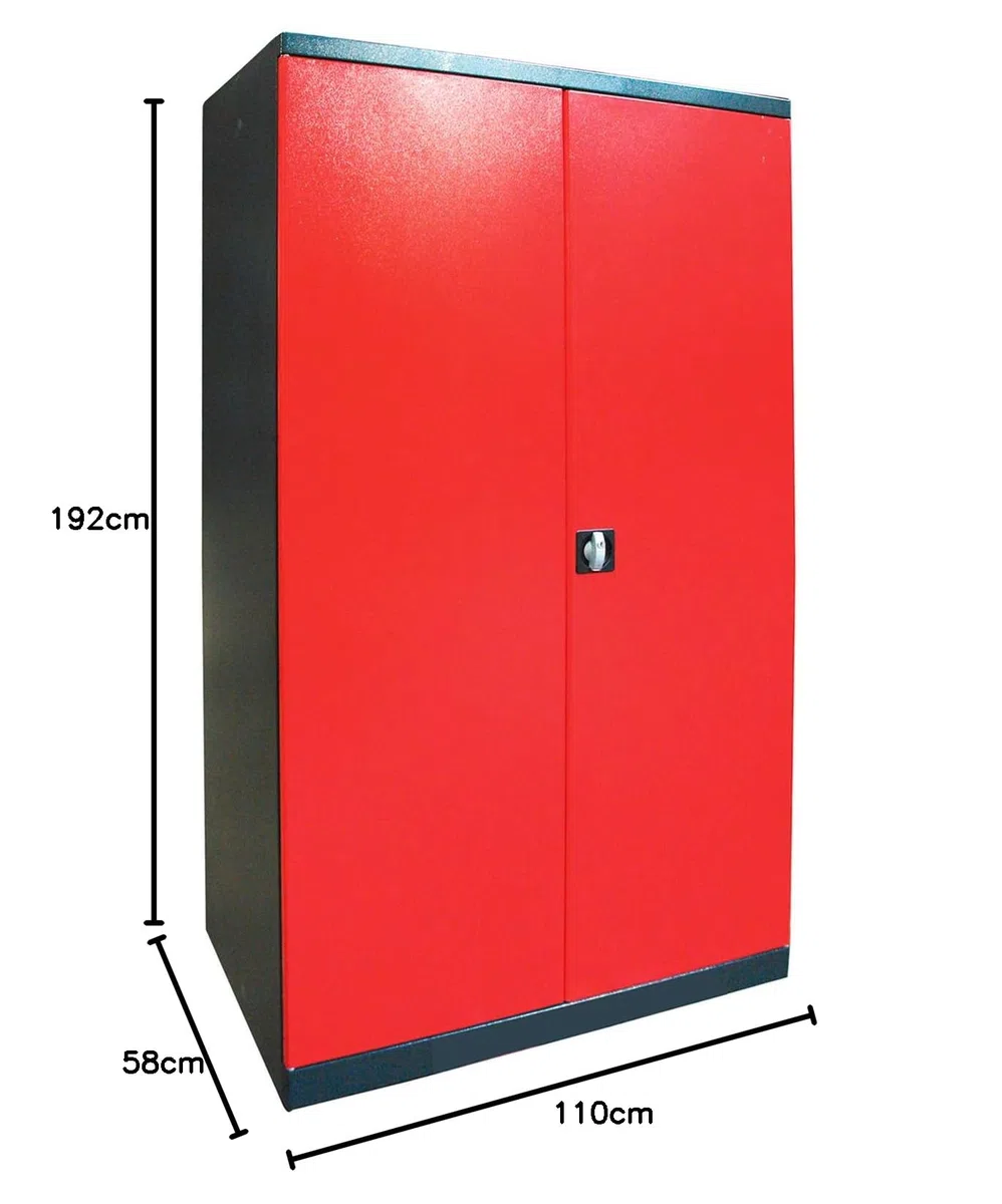DEMA Werkzeugschrank Vollmetall 110x192x58 cm – Werkstattschrank, Metallschrank, Aufbewahrungsschrank – anthrazit/rot, 4 Böden, robust, stabil – Werkstatt, Garage, Heimwerker, Handwerk