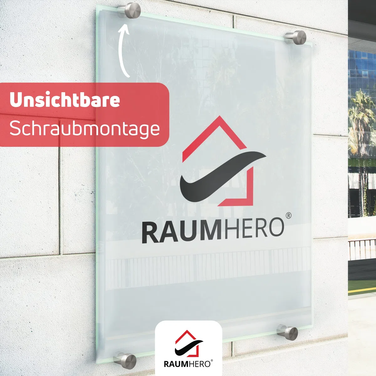 Raumhero Glasklemme Edelstahl (Komplettset 4 Stk.) - Universell für Plattenstärke 2,5-6mm - Klemmbefestigung für Glasbild, Alu Dibond, Spiegelhalterung & Spritzschutz Befestigung (5 mm Wandabstand)