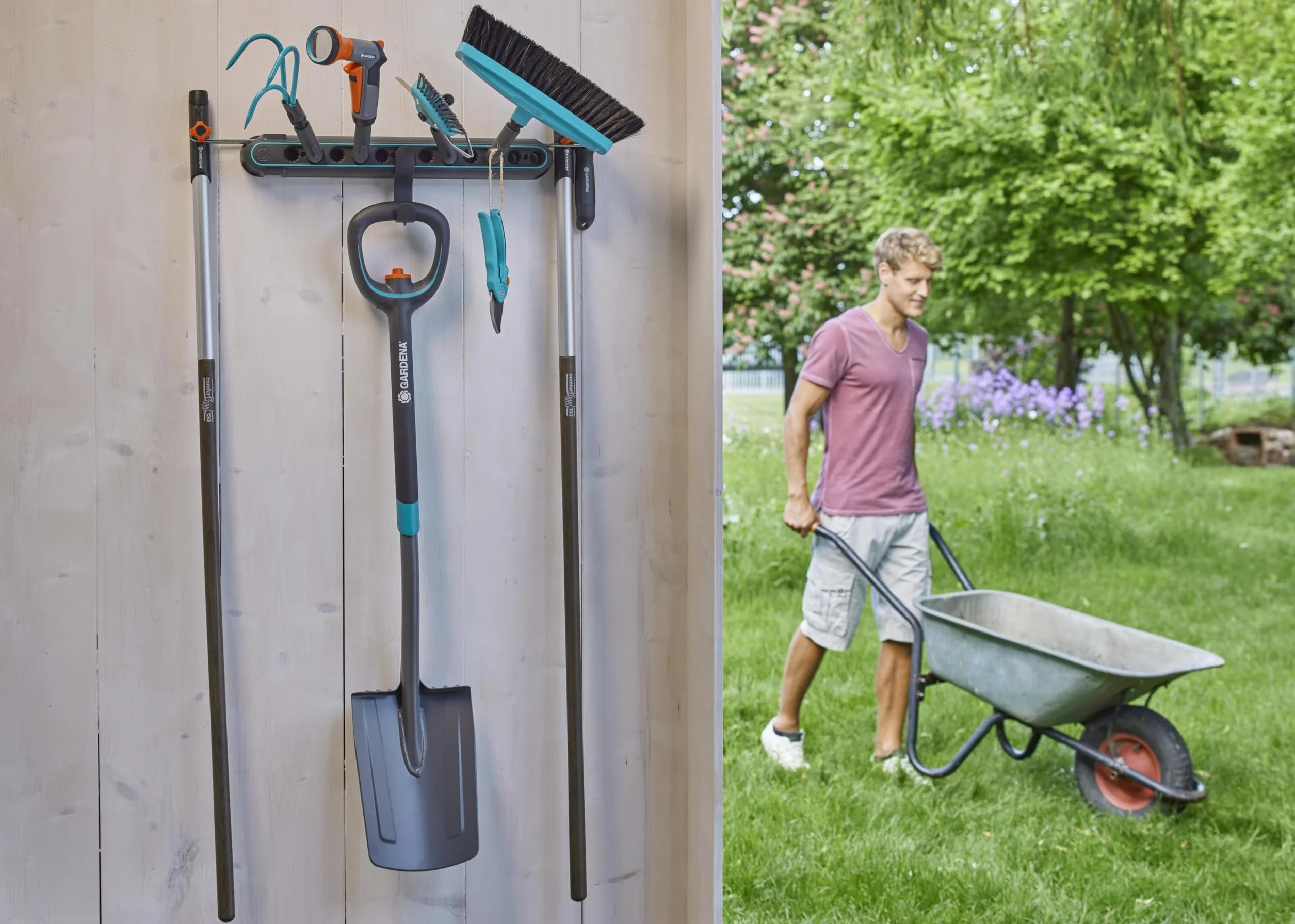 Gardena combisystem-Geräteleiste Flex: Ordnungssystem für Haus- und Gartengeräte, inkl. Einzelsteckern, aus recyceltem Material, erweiterbar, individuell bestückbar (3505-20)