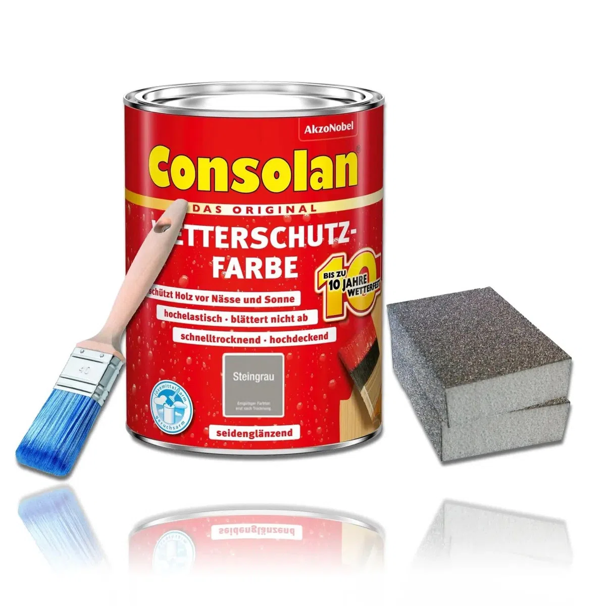 Consolan Wetterschutzfarbe Set 750 ml Holzfarbe Dauerschutz Deckend (Steingrau)