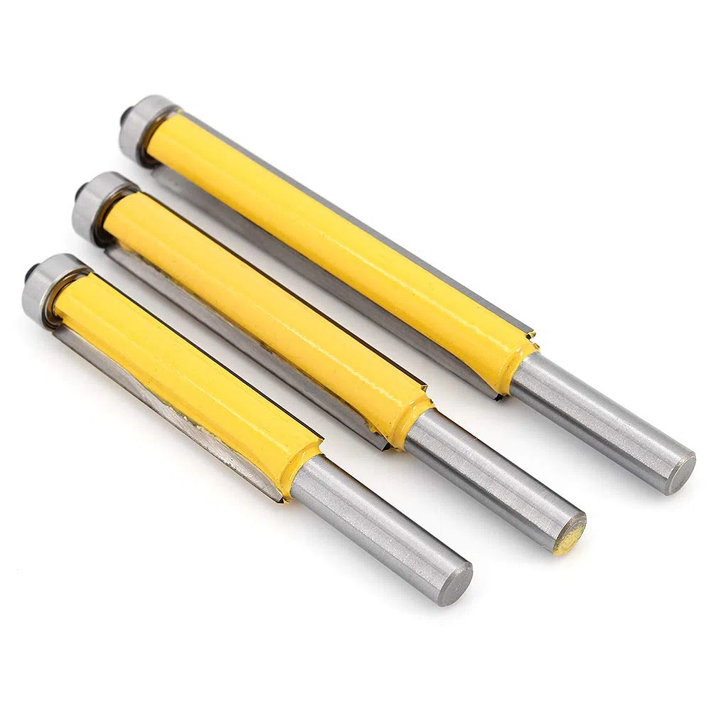 3Pcs 8 mm Schaft Bündigfräser, Kopierfräser/Holzfräse /Nutfräser Holzschneider Router Bit, ober Lager, extra langes, gerades Fräser Schneidmesser
