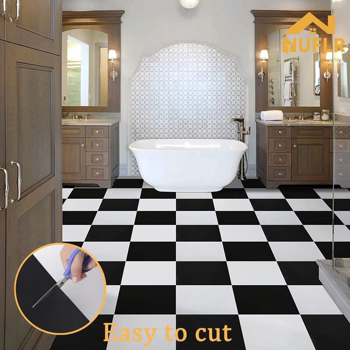 Vinylboden Selbstklebend, PVC Bodenbelag Selbstklebende Vinyl-Fliesen Vinyl Bodenaufkleber Wasserdicht für Küche Wohnzimmer Badezimmer Schwarz und Weiß 30X30cm 10pcs