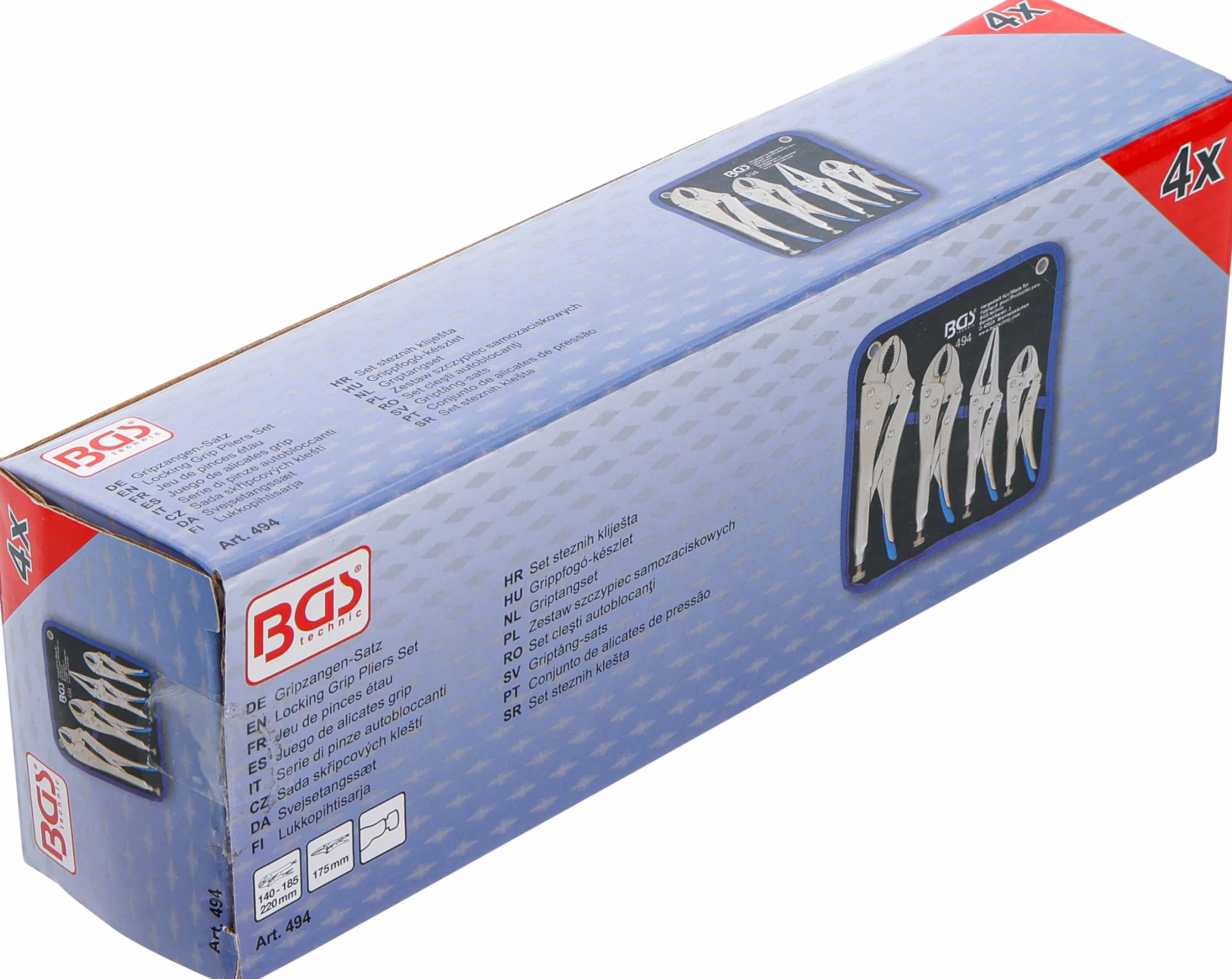 BGS 494 | Gripzangen-Satz | 4-tlg. | Gripzange 140/185 / 220 mm | Langbeck-Gripzange 175 mm | inkl. Tasche