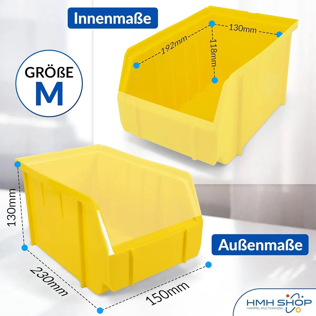 HMH 26x Stapelboxen Größe M Werkstatt Garage Keller Sichtlagerboxen 230x150x130mm Lagerboxen ANTHRAZIT Sichtlagerkästen Kleinteile Aufbewahrung