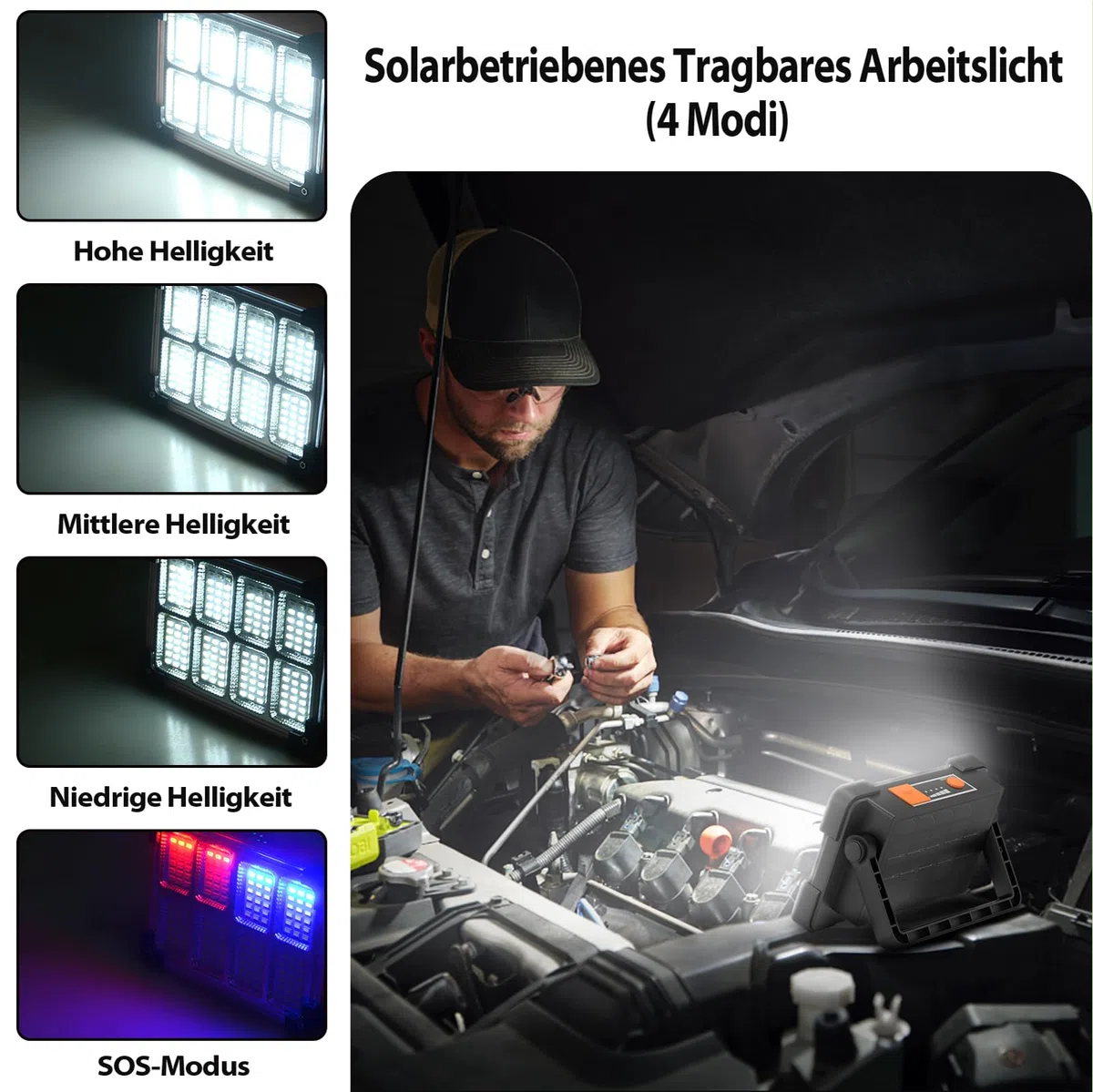 OHAYORI LED Baustrahler Akku, 4 Modi LED Strahler Akku, Campinglampe Aufladbar, Tragbare USB Wiederaufladbare PowerBank, Dimmbares Notlicht für Garten, Angeln, Camping, Wartung, Notfall
