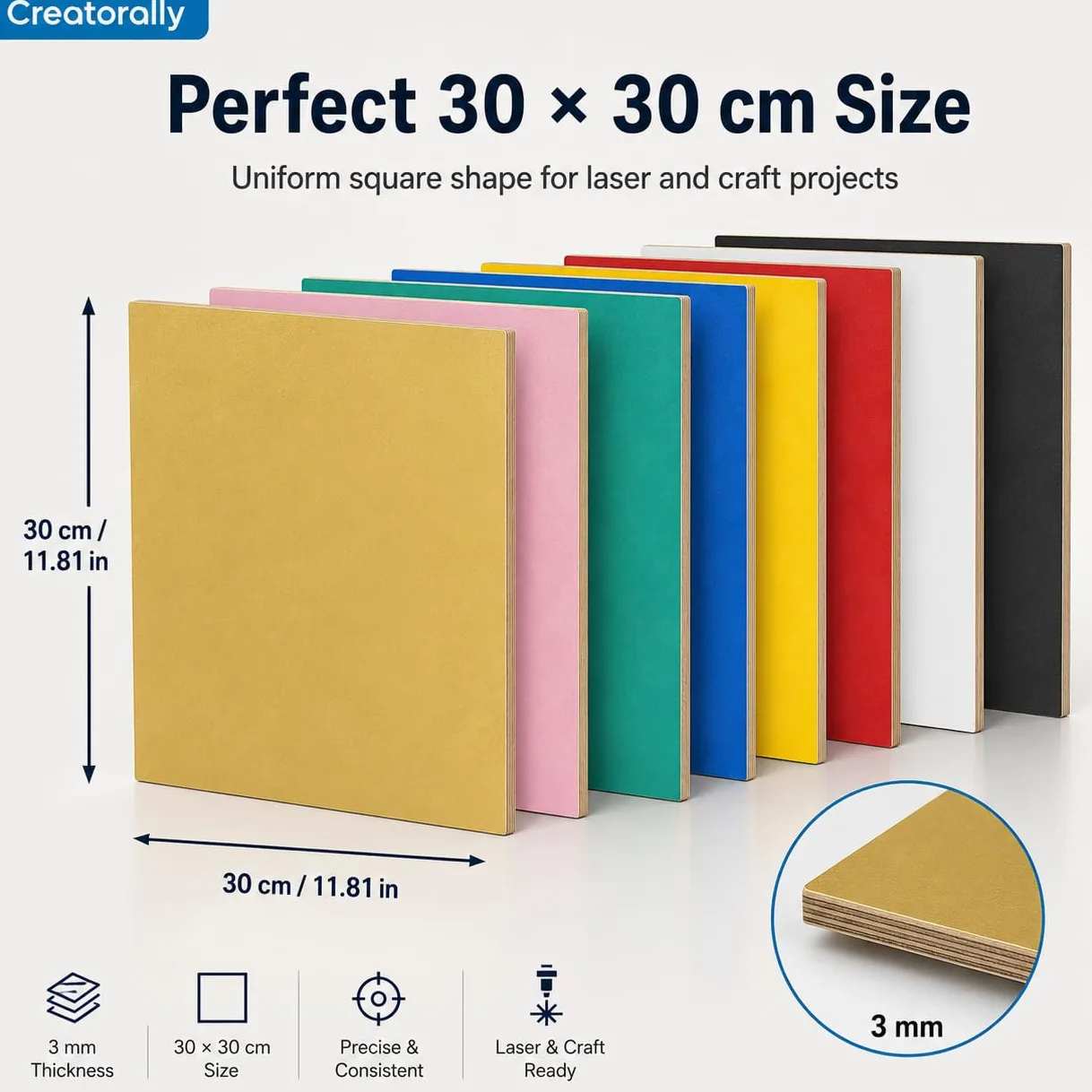 Farbige Sperrholz 3mm, Linde Sperrholzplatte Bunte 30x30 cm 8 Stück für Laser Schneiden und Gravieren, Unbehandeltes Holzplatte zum DIY Holzver Brennung (8 Farben)