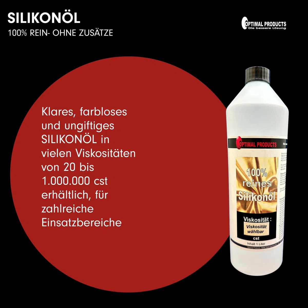 Optimal Products Silikonöl 1l I Reinstes Silikon geruchlos I Schmieröl für Metalle, Kunststoffe & Gummi I 1 Liter 100 cst