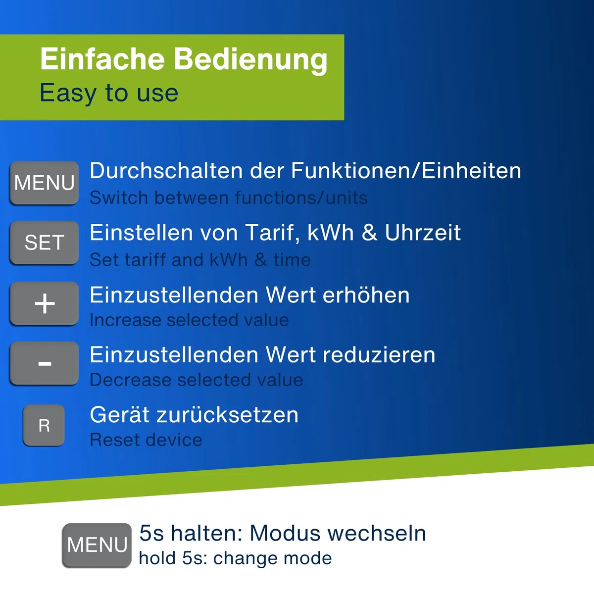 REV Stromzähler - messen Sie Ihren Stromverbrauch, Energiekostenmessgerät, geeignet für Balkonkraftwerke, IP44, anthrazit-grün