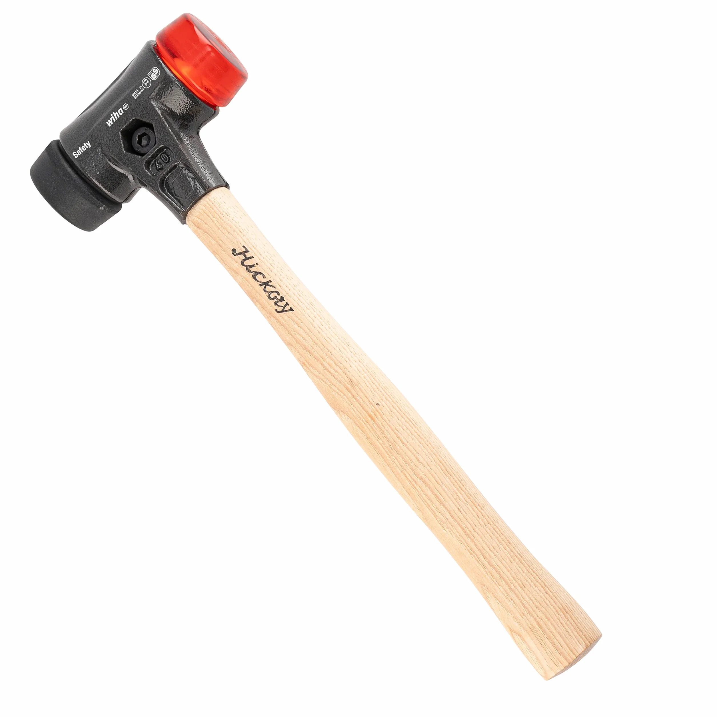 Wiha Schonhammer Safety mittelweich und hart (26612) I Gummihammer mit hochwertigem Hickory Holzstiel I Rund-Schlagkopf 40mm